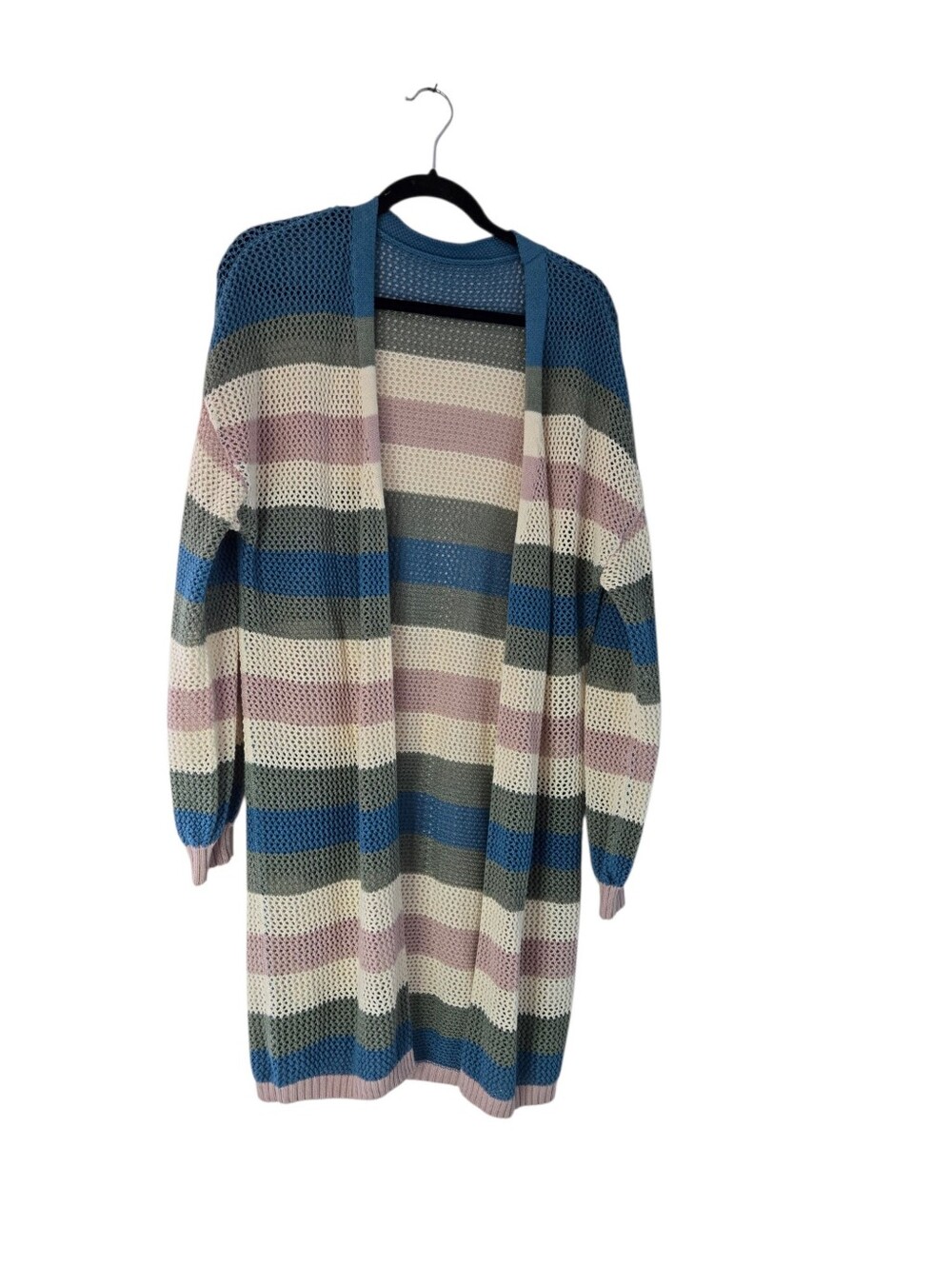 Jean Abby Striped Colorblock Long Open Front Cardigan Sweater Women's Size L